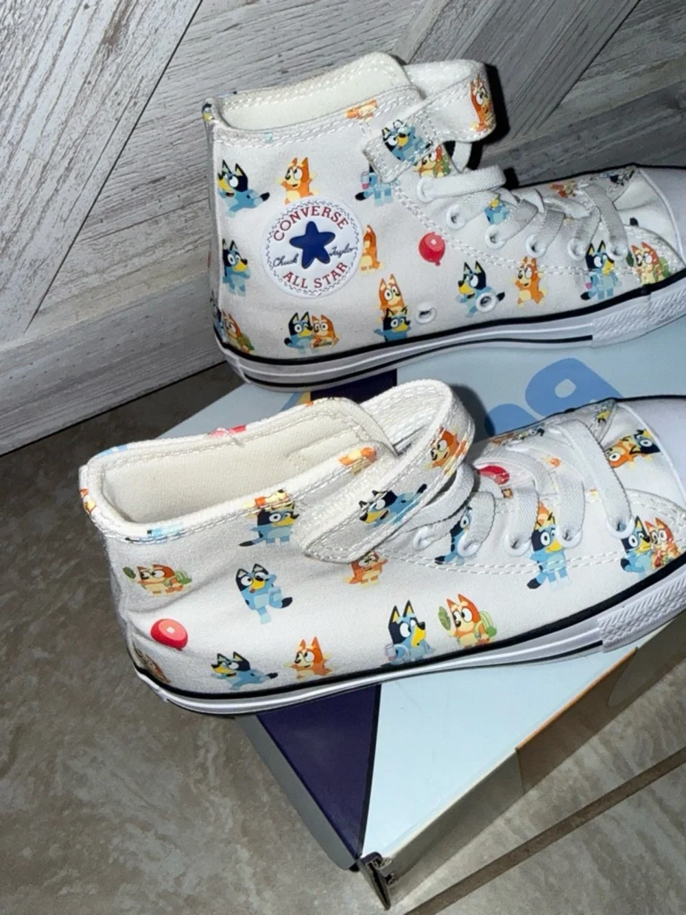 Converse Kids White High-Top Sneakers with Colorful Cartoon Characters